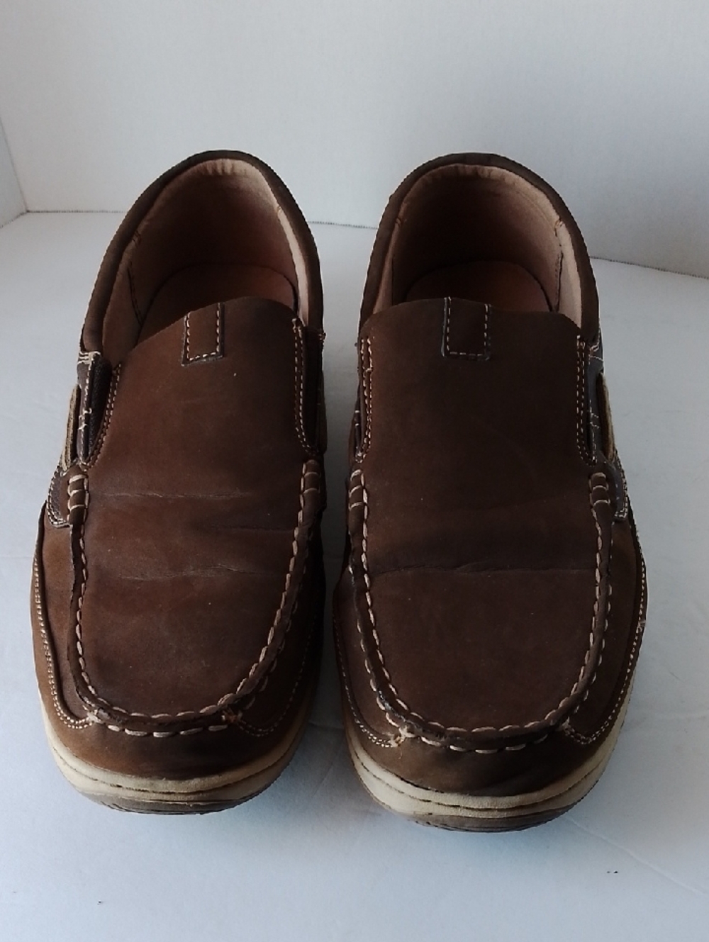 Men's Nunn Bush Brown Casual Slip-On Loafers with Contrast Stitching 12M